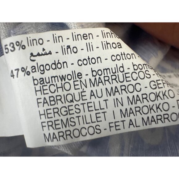 ZARA Large Blue & White Floral Belted Button-Down Midi Dress L Linen Blend Moroc - Picture 5 of 16